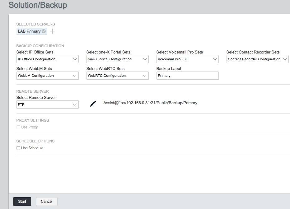 Avaya IP Office Server Edition Backup Settings