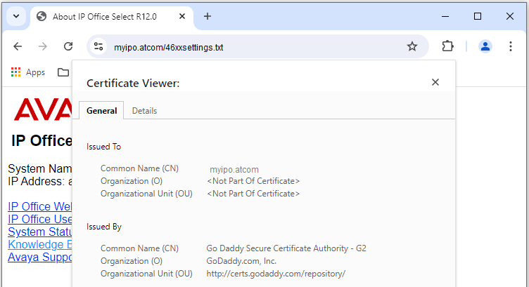 IP Office Valid Certificate